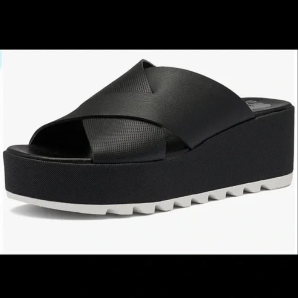 Sorel Cameron Black Flatform Sandals, 12